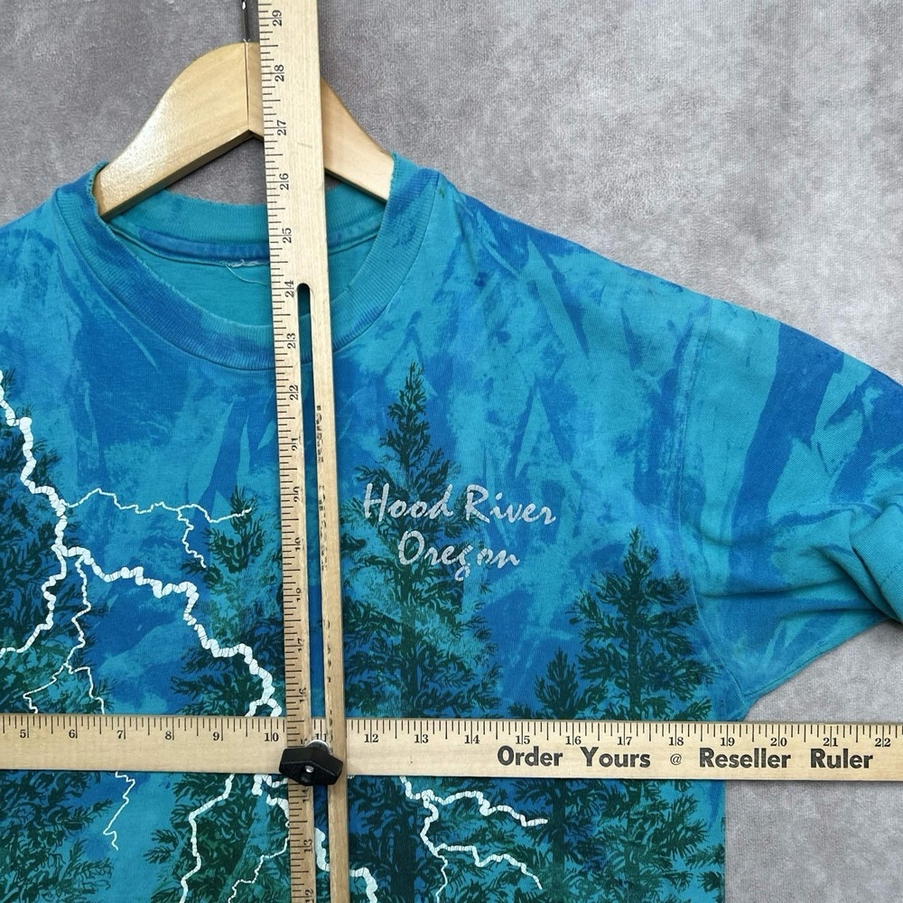 Vintage Teal Tree Lighting AOP Shirt Single Stitch Hood River Oregon Tshirt - Picture 3 of 4